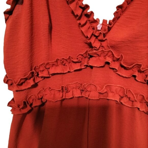 (652) Iris Valentine Burnt Orange Ruffle Trim Romper Size Medium - Picture 4 of 6